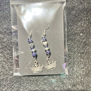 Silver and Blue Crown Dangle Earrings